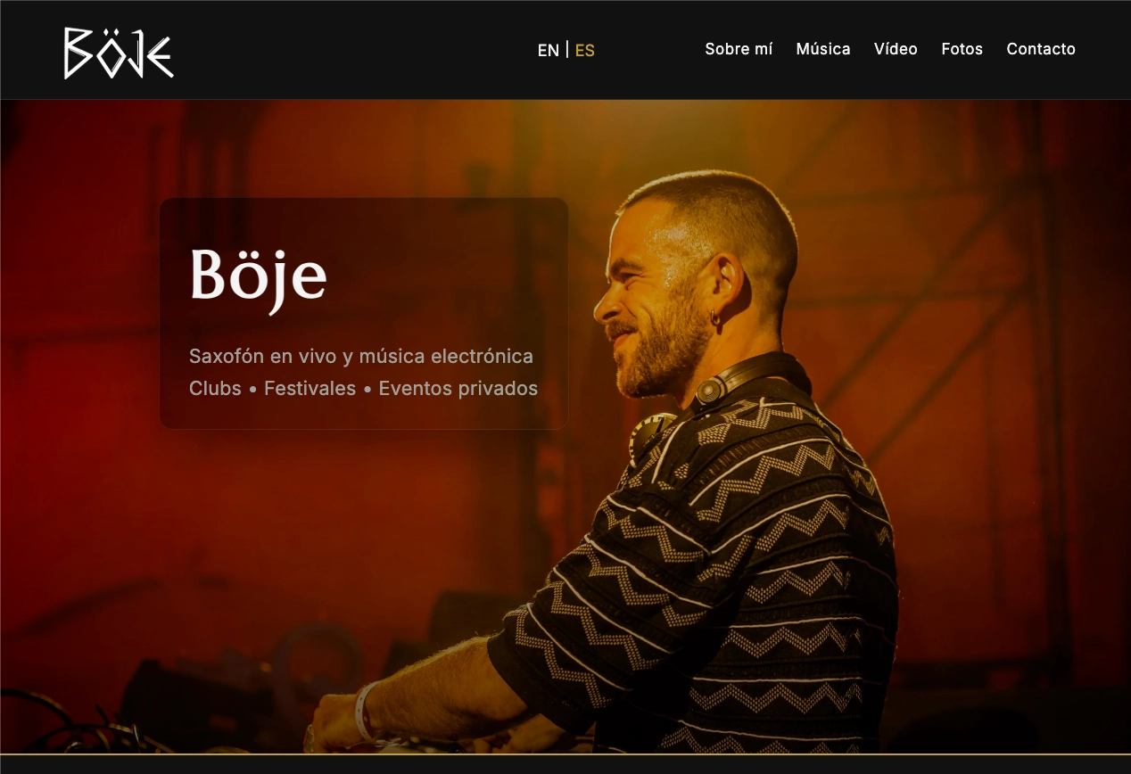 Boje Sax landing page